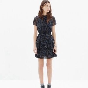 NWOT Women’s Madewell Radiant Dress Inkspot Leopard Print Tiered Dress Size 2
